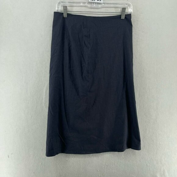 Tahari Straight Skirt Women Sz 4 Navy Blue Lined Seamless Mid Length Linen Blend - Picture 1 of 11